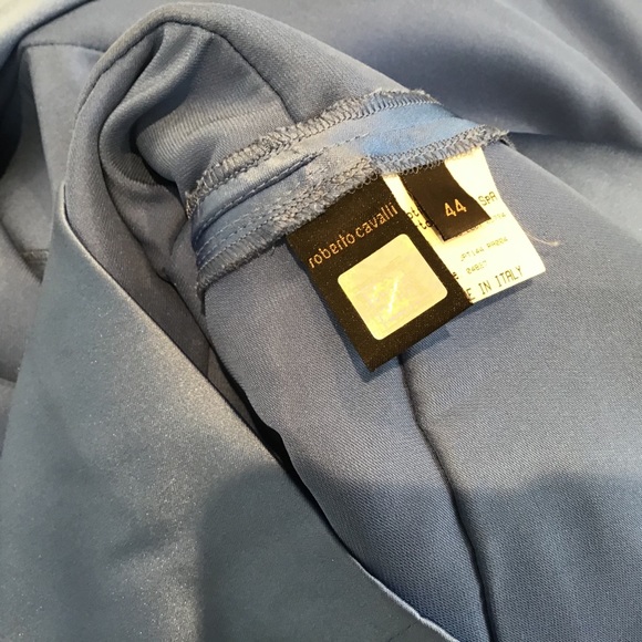 SILK ROBERTO CAVALLI LOW CUT DRESS RUCHED BLUE SZ 8 - Picture 10 of 10